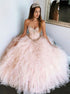 Pink Sweetheart Beadings Ball Gown Tulle Prom Dress LBQ0747